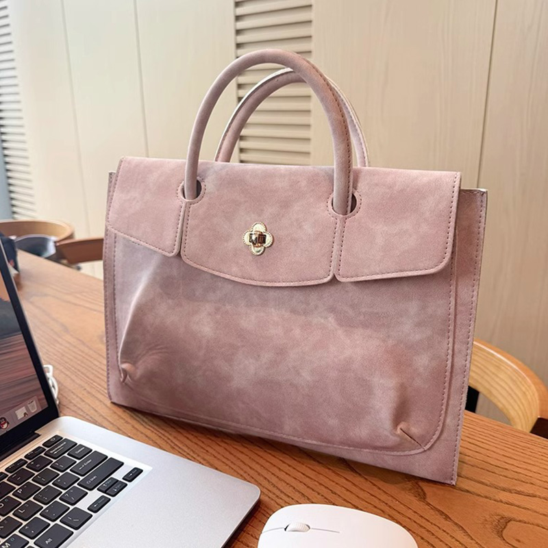 Leather Work Bag Laptop - Şık Pembe PU Deri Laptop Çantası,