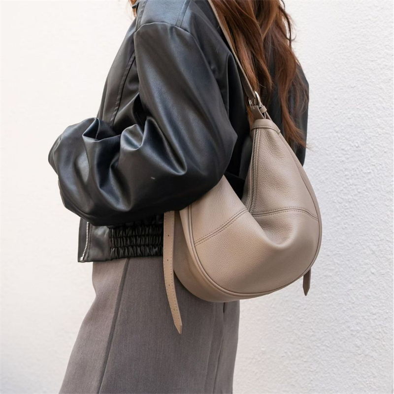 Leather Work Handbags For Women - BURMINSA Hakiki Deri Hilal Şeklinde Kadınlar