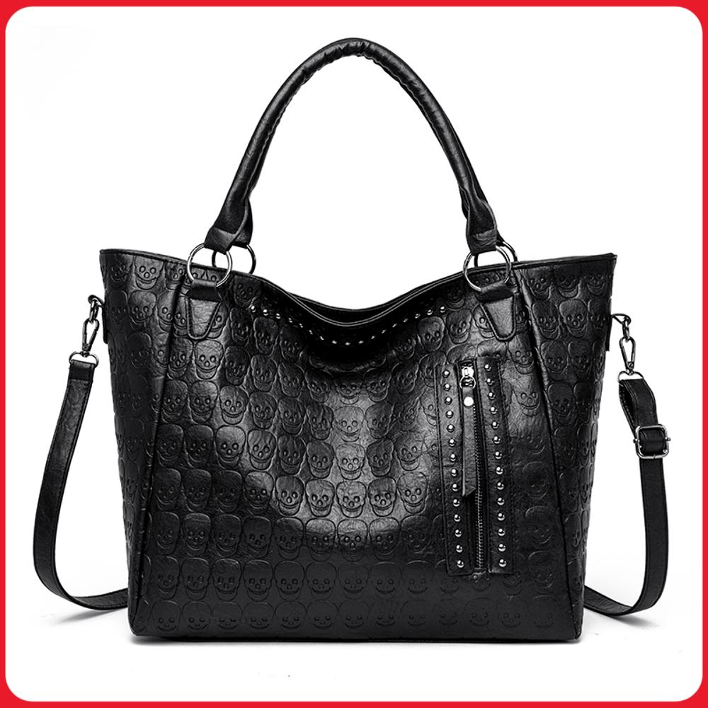 Leather Work Handbags For Women - Punk Kafatası Crossbody Çanta PU Deri
