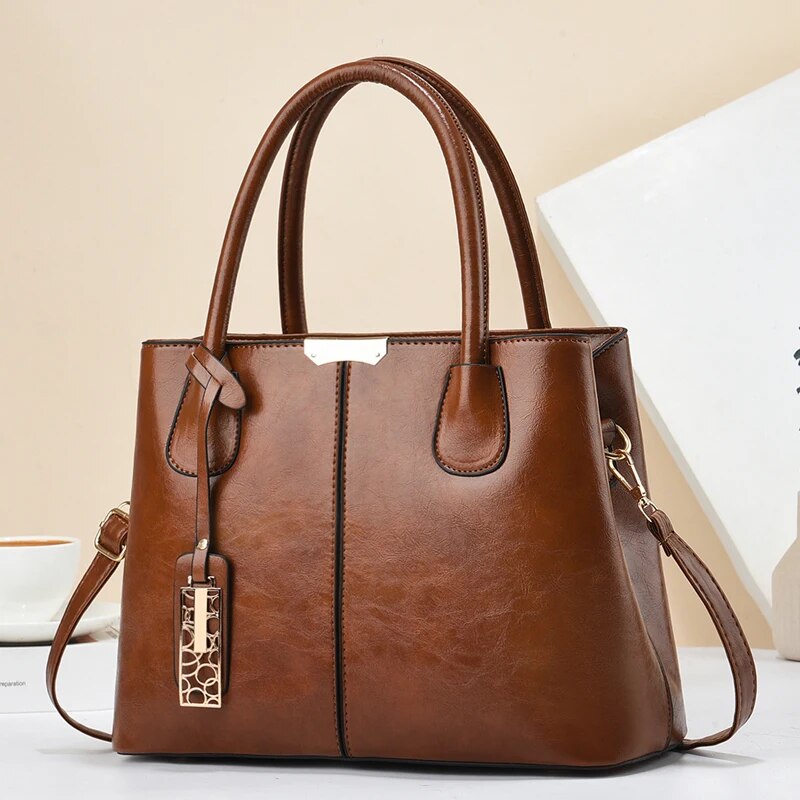 Leather Work Handbags For Women - Kadınlar için Retro düz renk çanta,
