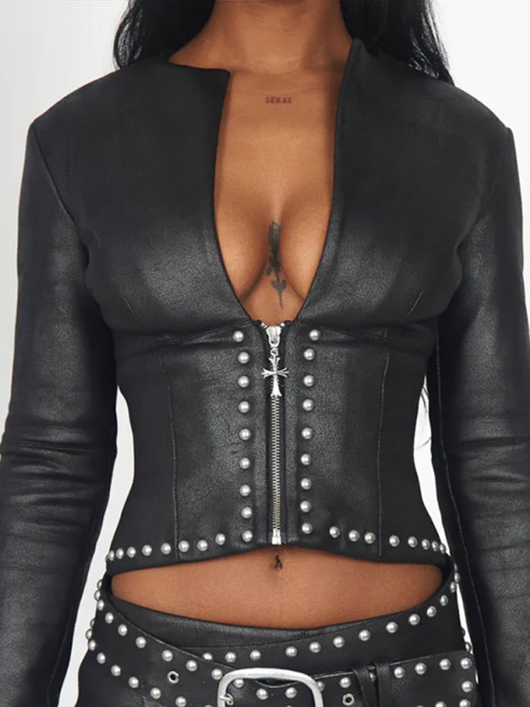 Moda Perçin Dekorlu PU Deri Ce - Leather Work Jacket incelemesi ve fiyatı