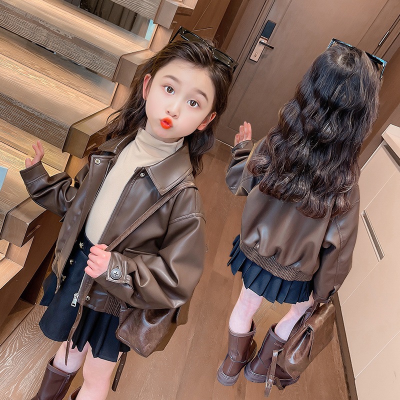 1-14 yıl kızlar yaka kısa PU d - Leather Work Jacket incelemesi ve fiyatı