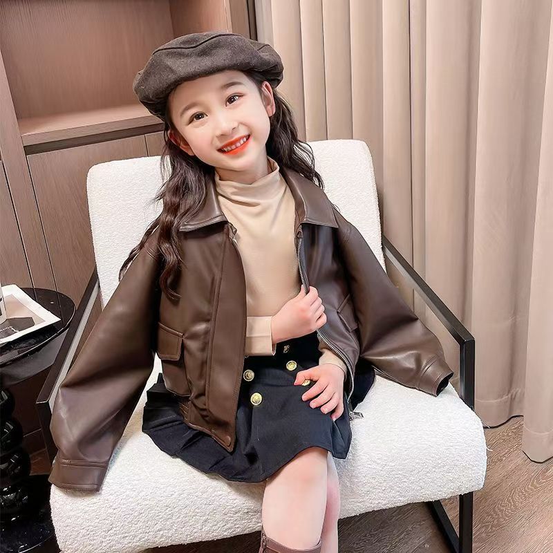 1-14 yıl kızlar yaka kısa PU d - Leather Work Jacket incelemesi ve fiyatı